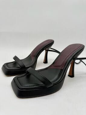 ASOS DESIGN Black Square Toe Platform Heeled Sandals Wrap Ankle Strap Size US 8